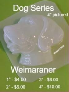Clear plastic mold of a weimaraner head with long folded ears and a straight muzzle