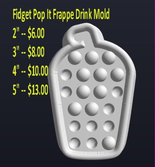Cast mold of a frappe drink cup covered in rows of round pop-it bubbles with a domed lid