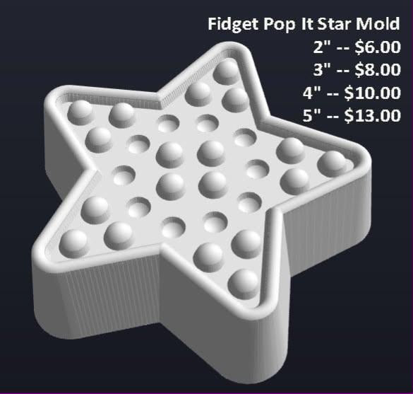 Star-shaped bubble fidget mold with staggered rows of round dimples inside a raised rim