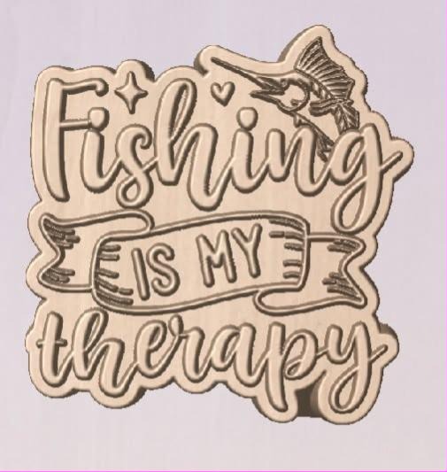 Fishing is My Therapy word plaque mold with brush script, a ribbon banner and a leaping sailfish