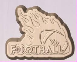 Cream cast football with a trailing flame and outlined FOOTBALL lettering below