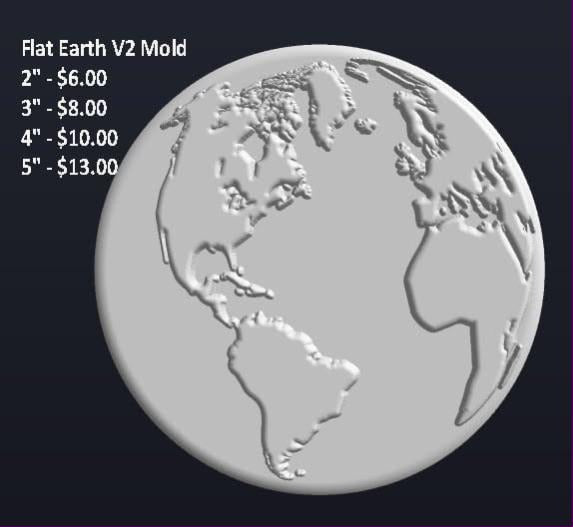 Flat-backed Earth globe mold with raised continents, North and South America facing forward