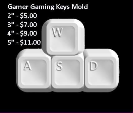 WASD gamer keycap mold, W key above A, S and D, letters cut into dished tops