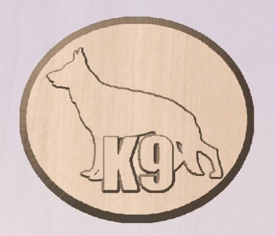 Round disc mold with a German Shepherd in fine outline standing alert and K9 in bold block letters.