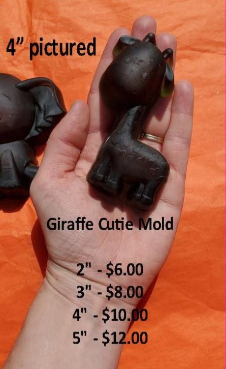 Cast mold of a chunky cartoon baby giraffe standing on short legs with small ossicones
