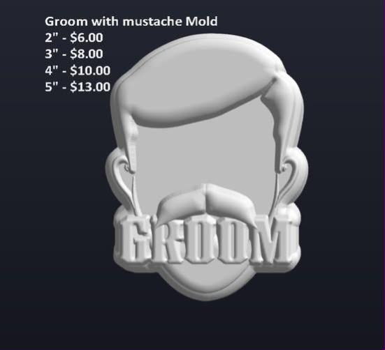 Groom mold in silhouette: swept hair, sideburns and a handlebar moustache over GROOM in tall capitals.