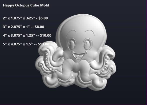 Cute octopus mold with a big domed head, wide grin and eight curling fanned-out tentacles