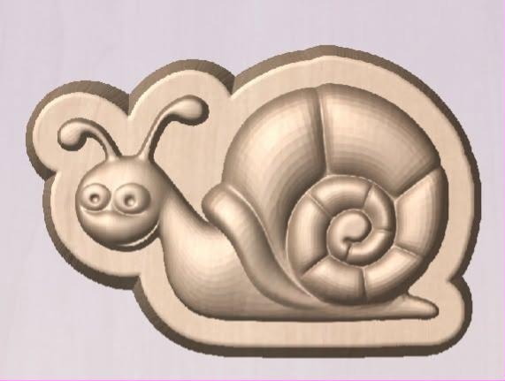 Cute snail mold in tan with a segmented spiral shell, two eyestalks and a smiling face