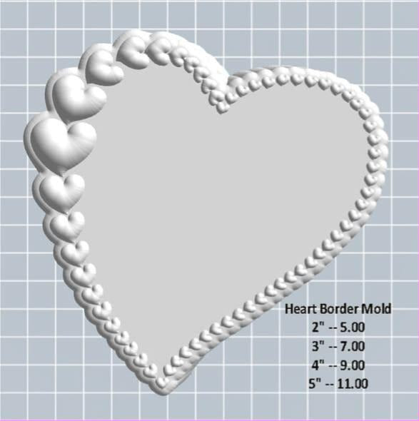 Heart-shaped mold with a blank centre and a border of small hearts and beads round the edge