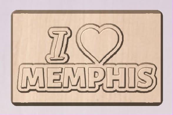 I Love Memphis plaque mold in tan, outlined heart above MEMPHIS in tall block capitals