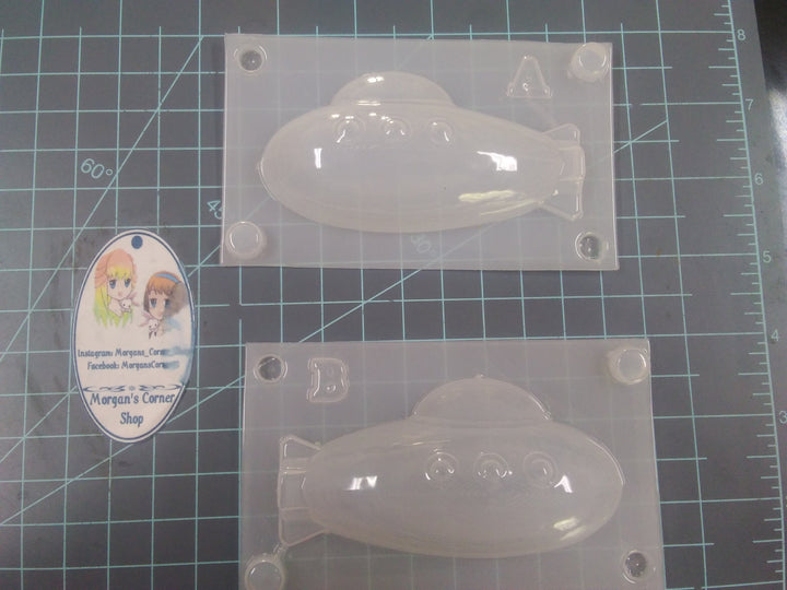Submarine 2-part Plastic Mold, bath bomb mold, soap mold, sub mold, resin mold, marine mold, kid mold, submarine mold, candy mold, chocolate