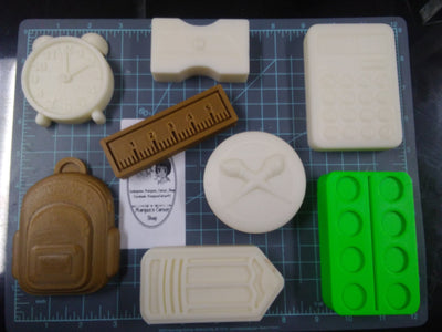 Back To School Plastic Mold, bath bomb mold, soap mold, pencil mold, resin mold, clock mold, chocolate mold, ruler mold, backpack mold