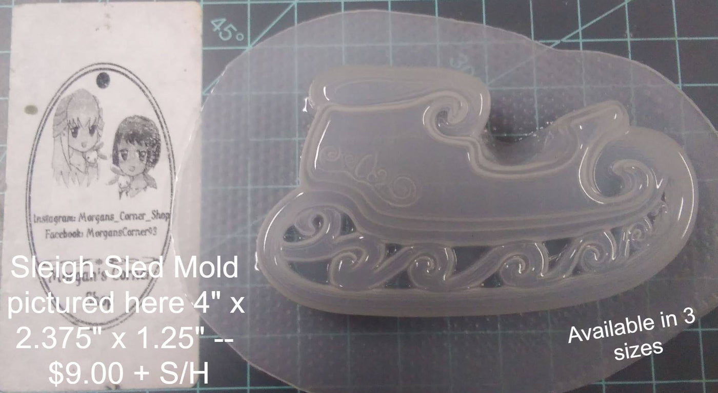 Sleigh Sled Plastic Mold or Silicone mold, bath bomb mold, soap mold, sled mold, resin mold, sleigh mold, chocolate mold, winter mold, mould