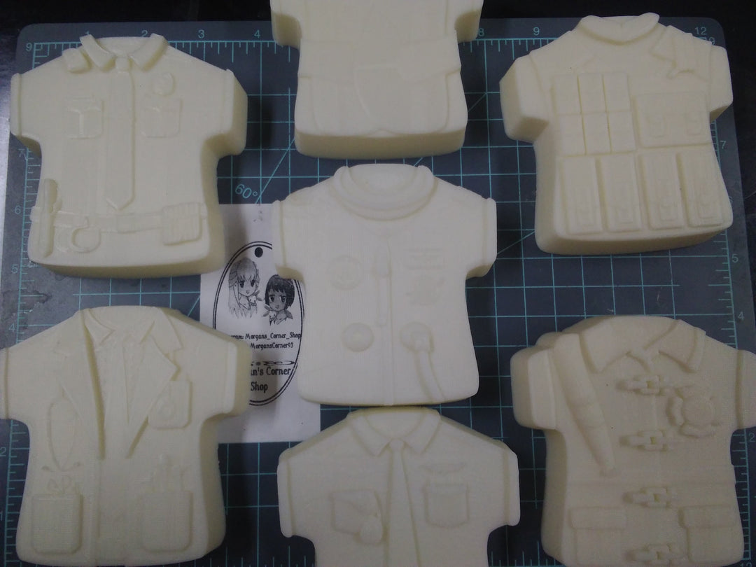 Career Uniforms Plastic Mold, bath bomb mold, soap mold, uniform mold, resin mold, doctor mold, fireman mold, policeman, soldier, pilot