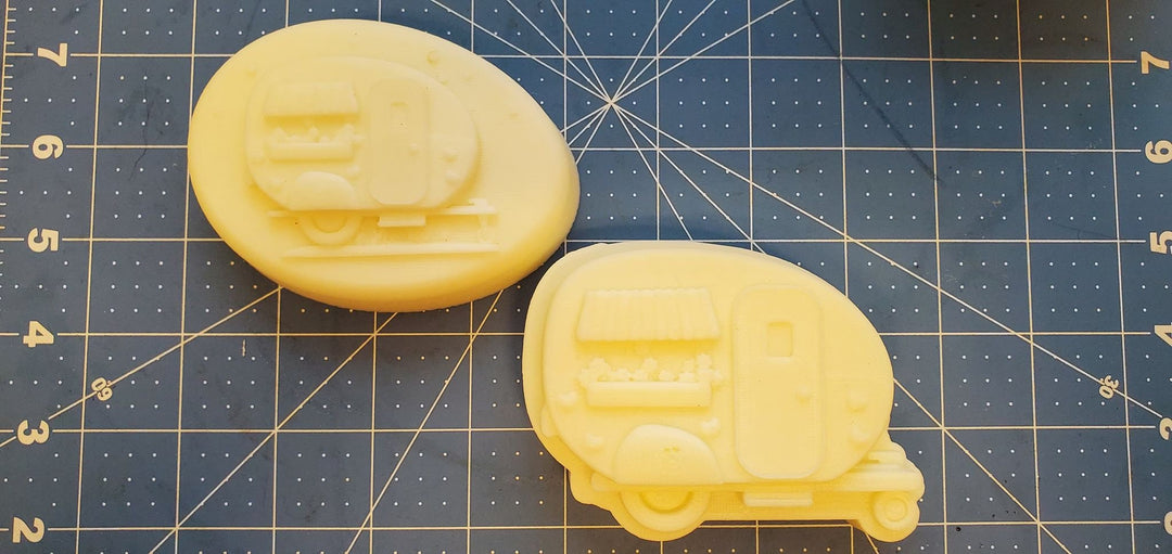 Happy Camper Trailer Plastic Mold or Silicone mold, bathbomb mold, soap mold, camper mold, resin mold, trailer mold, rv mold, Chocolate mold