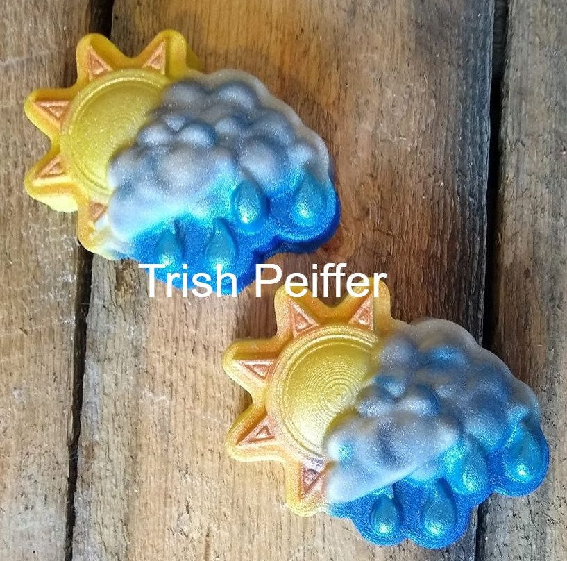 Sun, Cloud and Rain Plastic Mold or Silicone mold, bath bomb mold, soap mold, cloud mold, resin mold, rain mold, sunshine mold, sun mold