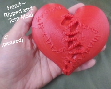 Heart Ripped and Torn Plastic Mold or Silicone mold, bath bomb mold, soap mold, heart mold, resin mold, love, chocolate mold, broken heart