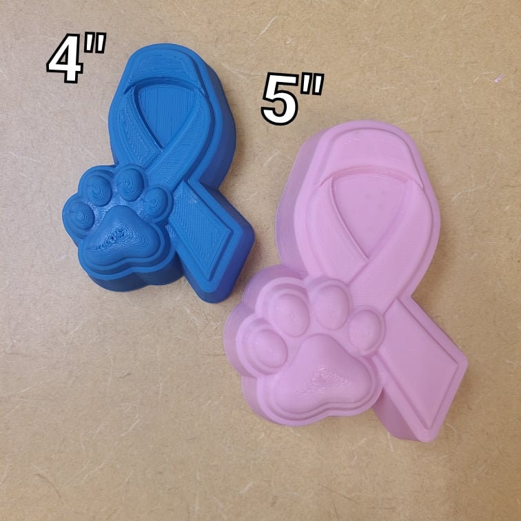 Dog Paw Awareness Ribbon Plastic Mold or Silicone Mold, awareness mold, soap mold, ribbon mold, resin mold, dog paw mold, chocolate mold