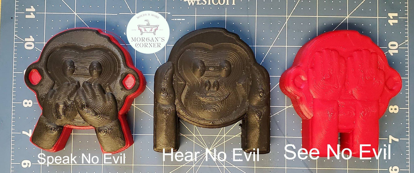 Monkey Emoji Plastic Mold or Silicone mold, bath bomb mold, soap mold, monkey mold, resin mold, hear no evil mold, speak no evil mold, see