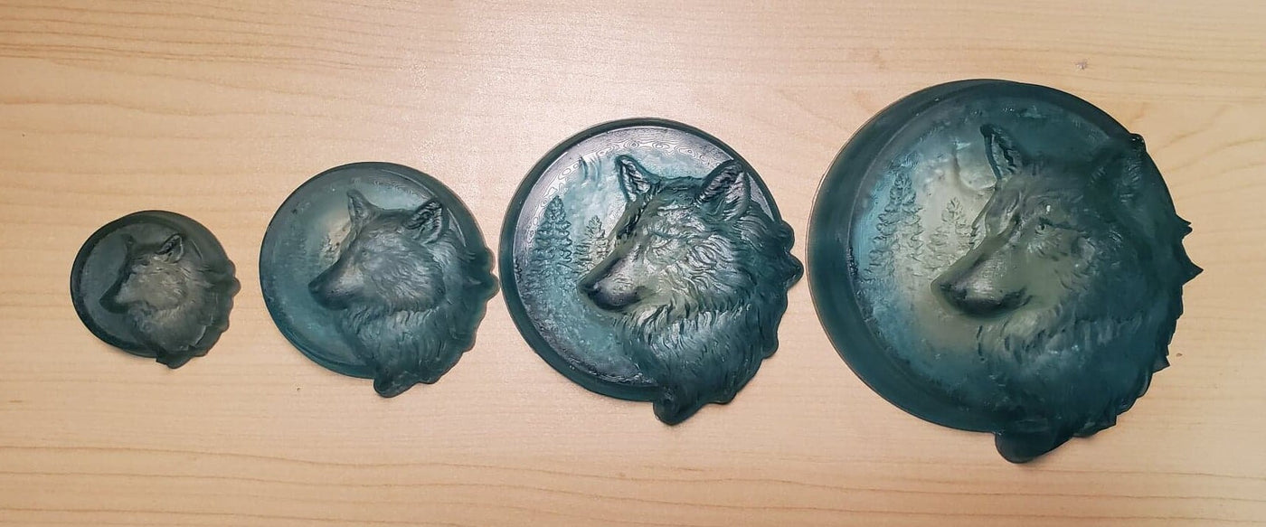 Wolf on the Moon Plastic Mold, dog mold, bath bomb mold, soap mold, wolf mold, resin mold, moon mold, cayote mold mold, alaska mold, nature