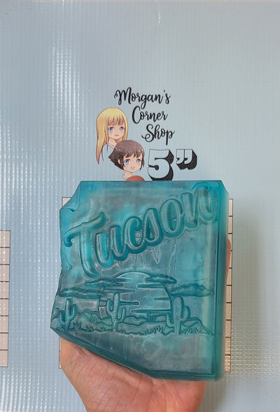 Detailed Tucson Arizona State Plastic Mold, bath bomb mold, soap mold, state mold, resin mold, usa, Tucson Mold, Desert sunset scene