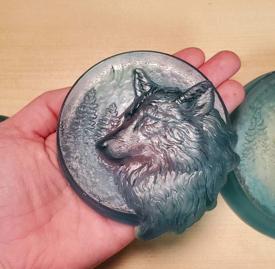 Wolf on the Moon Plastic Mold, dog mold, bath bomb mold, soap mold, wolf mold, resin mold, moon mold, cayote mold mold, alaska mold, nature