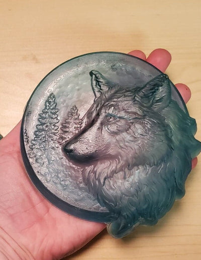 Wolf on the Moon Plastic Mold, dog mold, bath bomb mold, soap mold, wolf mold, resin mold, moon mold, cayote mold mold, alaska mold, nature