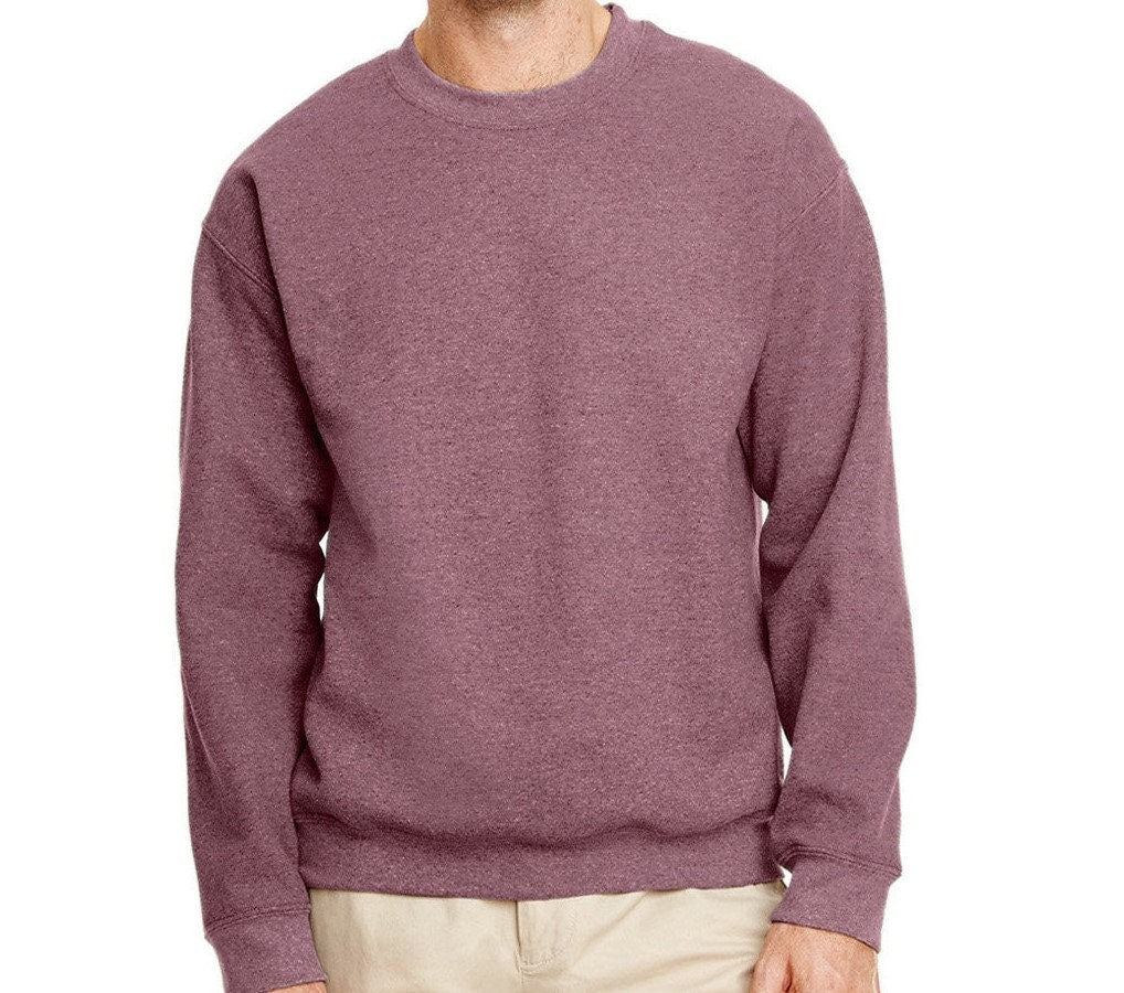 Plain heather maroon crewneck sweatshirt shown as a colour option.