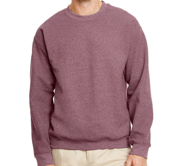Plain heather maroon crewneck sweatshirt shown as a colour option.