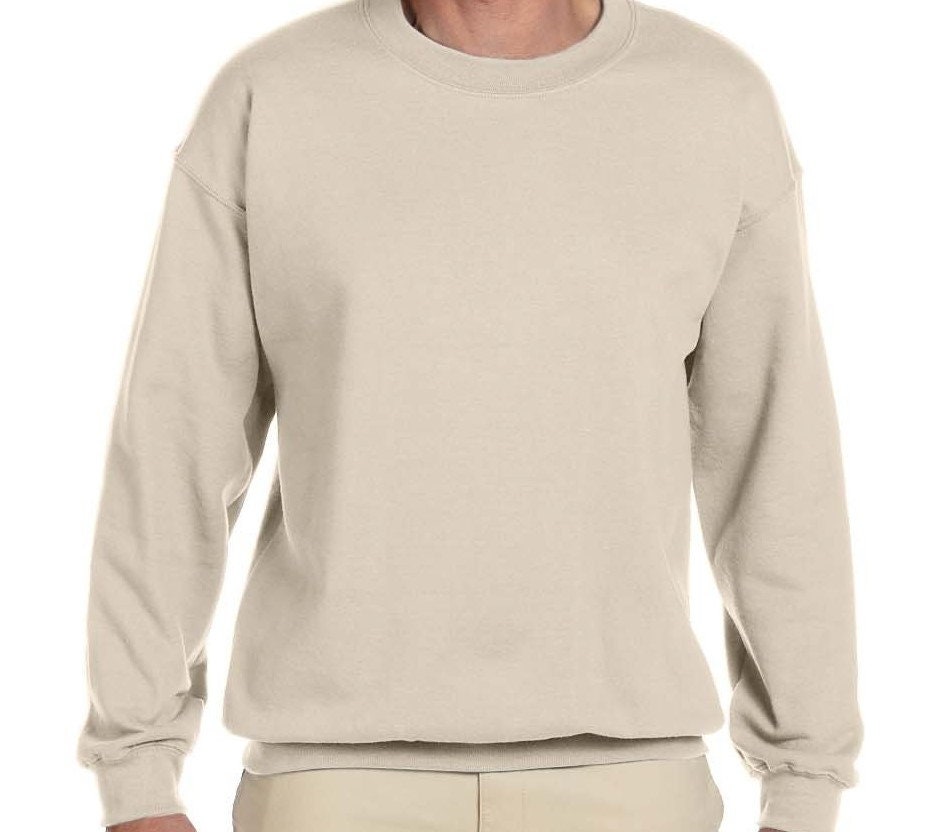 Plain sand crewneck sweatshirt shown as a colour option.