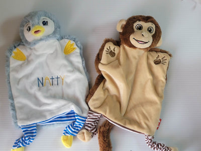 Custom Embroidered Hand Puppet, Personalized Monkey or Penguin Plush Toy