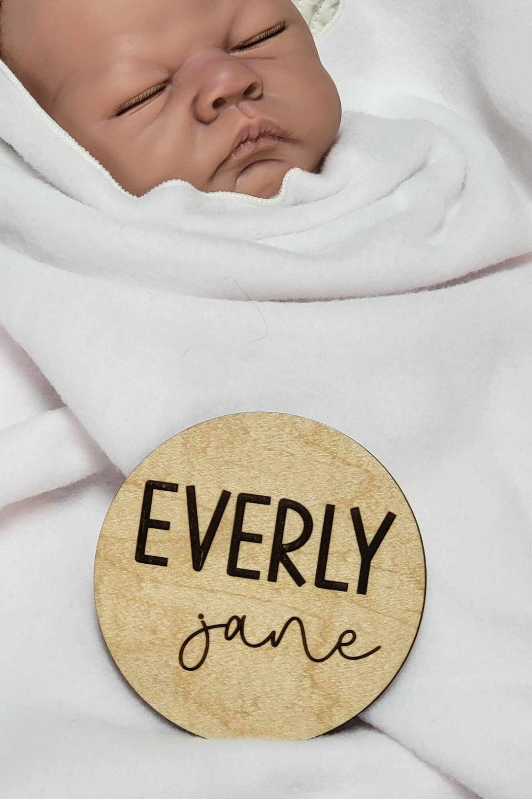 Personalized Baby Name Wood Sign, Engraved Birth Announcement, 4.5" Round