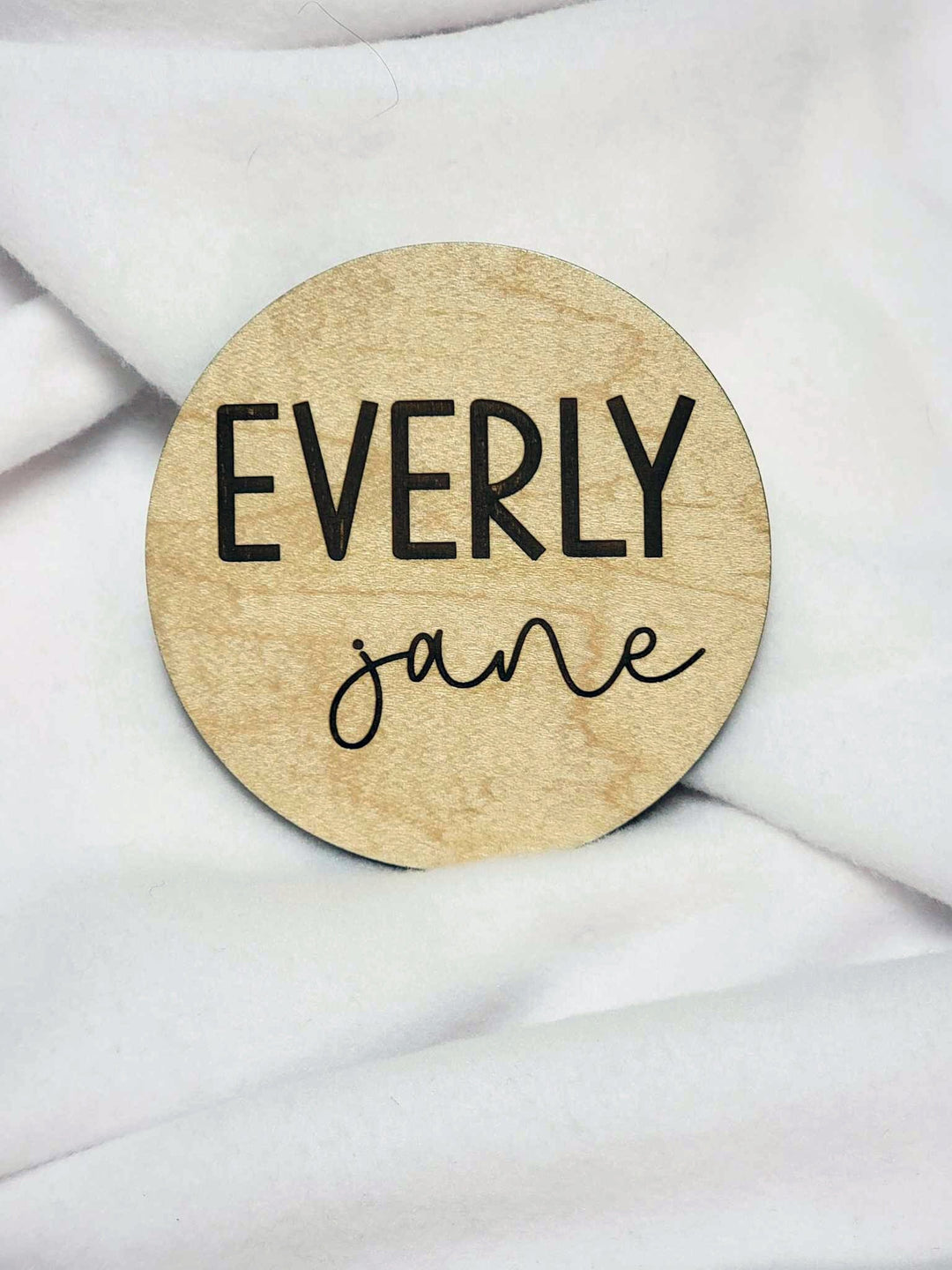 Personalized Baby Name Wood Sign, Engraved Birth Announcement, 4.5" Round