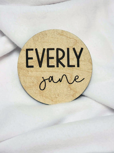 Personalized Baby Name Wood Sign, Engraved Birth Announcement, 4.5" Round