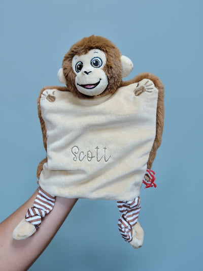 Custom Embroidered Hand Puppet, Personalized Monkey or Penguin Plush Toy