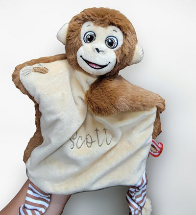 Custom Embroidered Hand Puppet, Personalized Monkey or Penguin Plush Toy