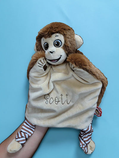 Custom Embroidered Hand Puppet, Personalized Monkey or Penguin Plush Toy