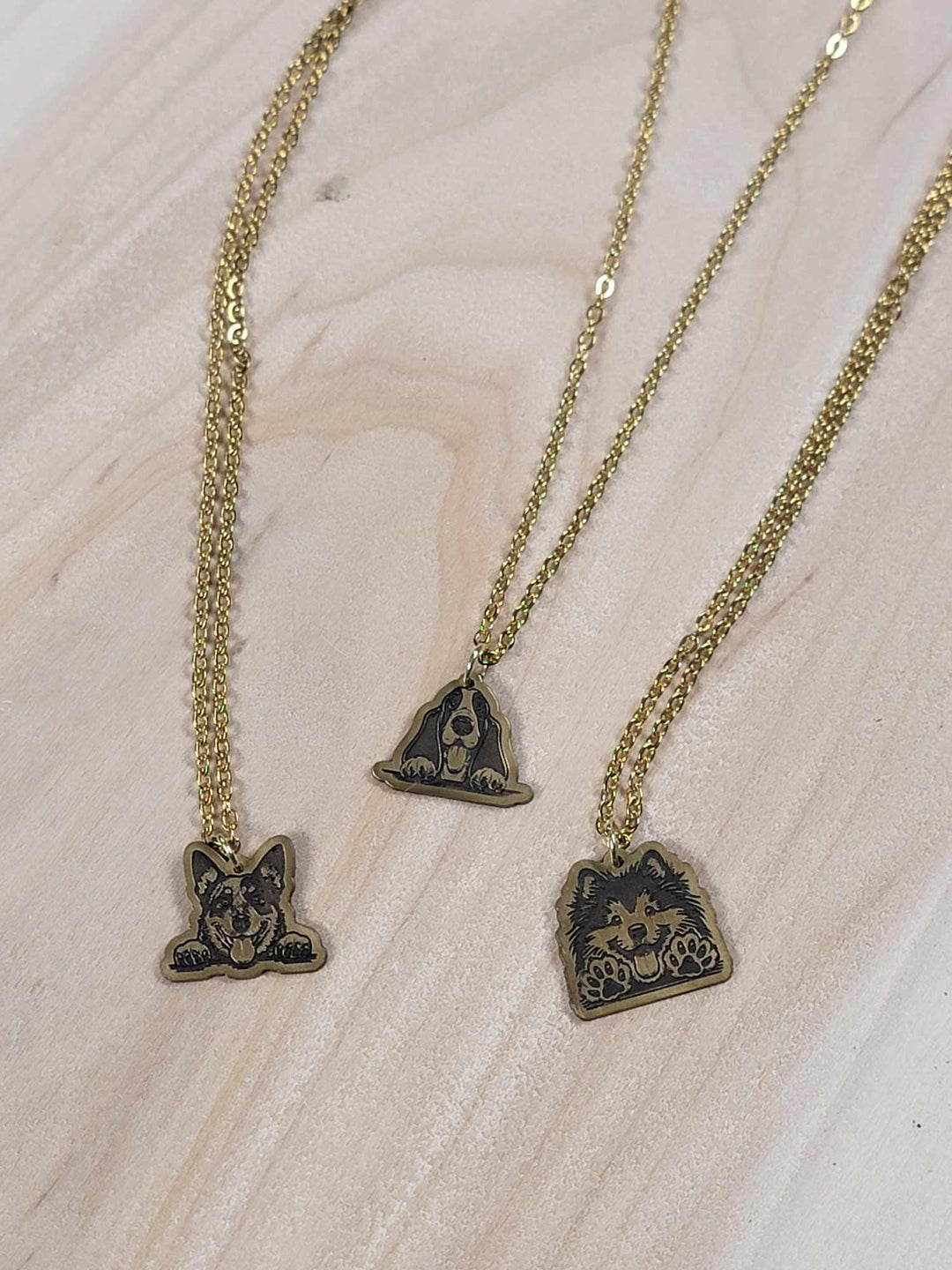Engraved brass dog pendant necklace, alternate design