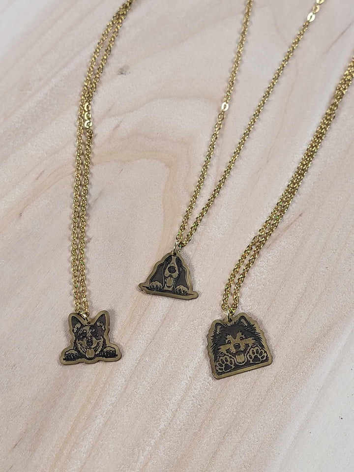 Engraved brass dog pendant necklace, alternate design