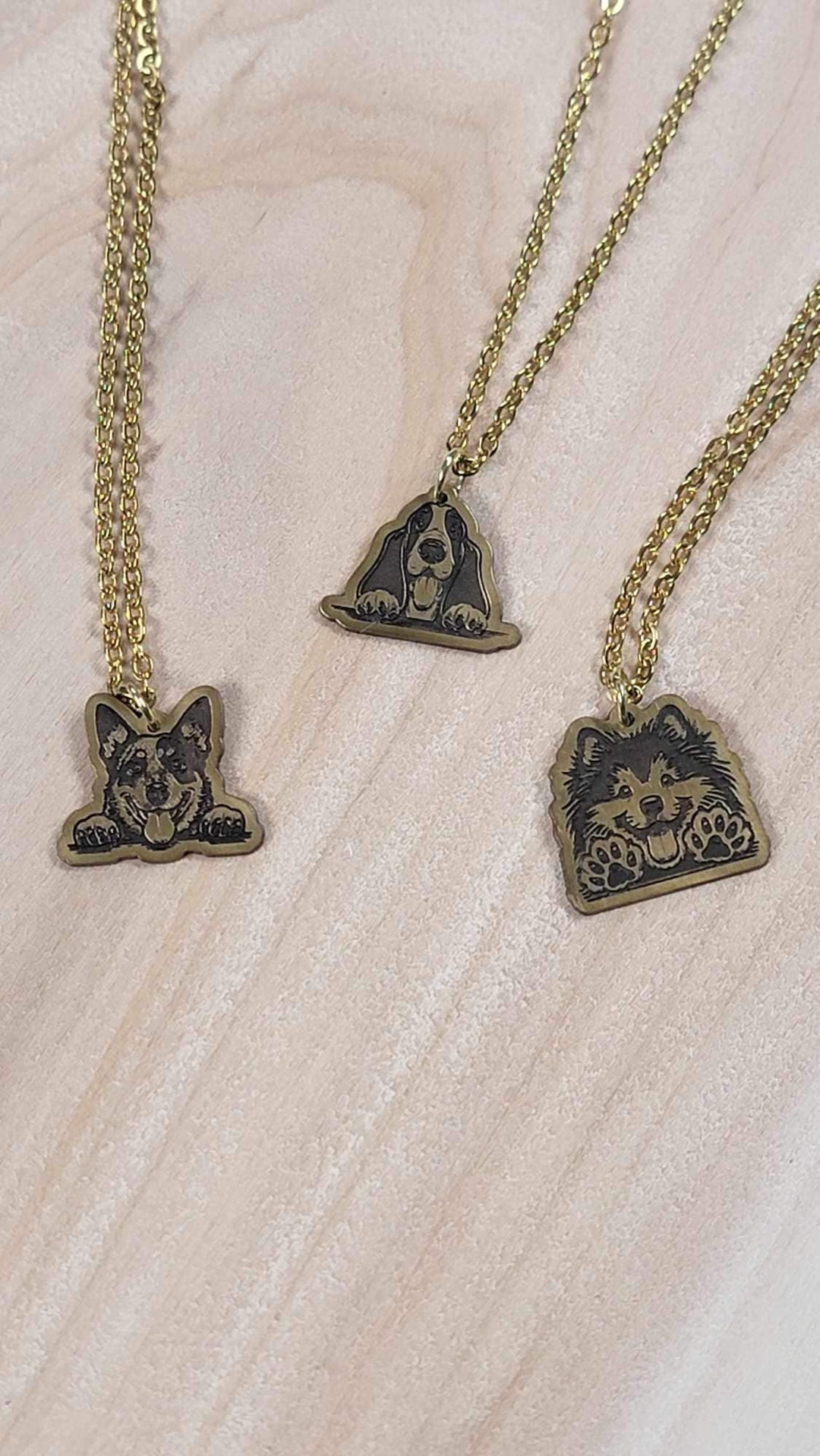 Engraved brass dog pendant necklace, alternate design