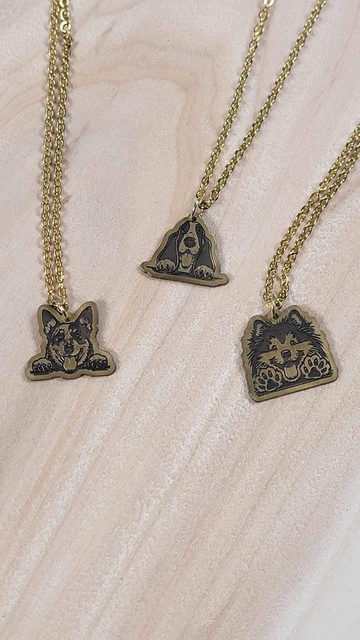Engraved brass dog pendant necklace, alternate design