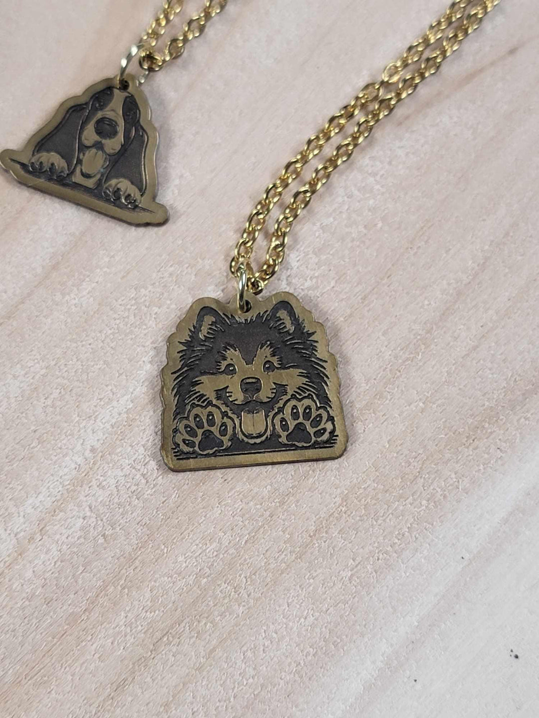 Engraved brass dog pendant necklace, alternate design