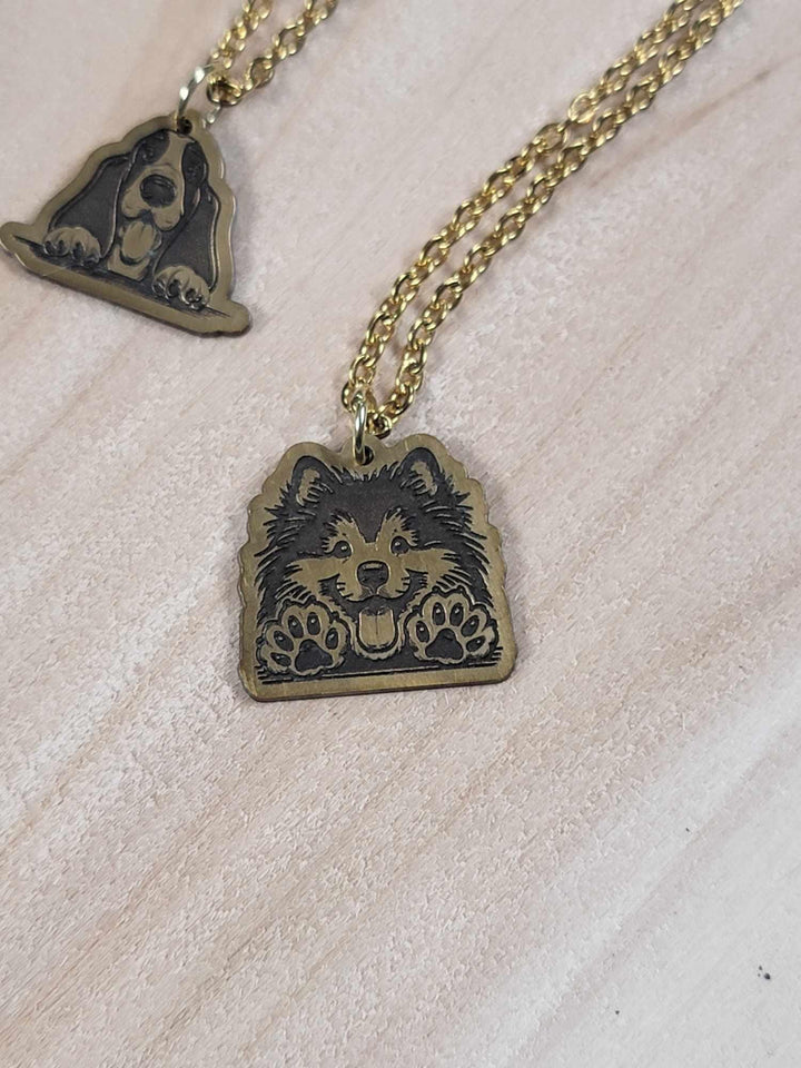 Engraved brass dog pendant necklace, alternate design
