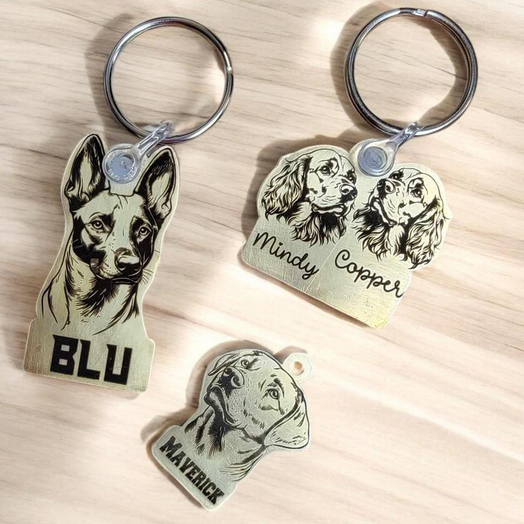 Personalized Brass Dog Breed Keychain, Custom Engraved Pet Name, 20g Brass, 1.25" Size, Unique Gift for Dog Lovers, Handmade in USA