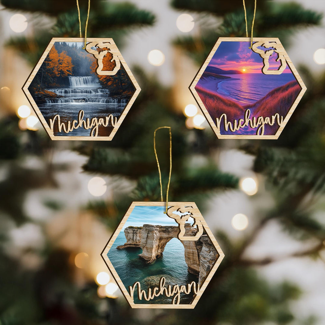 Michigan state wood ornament custom photo option