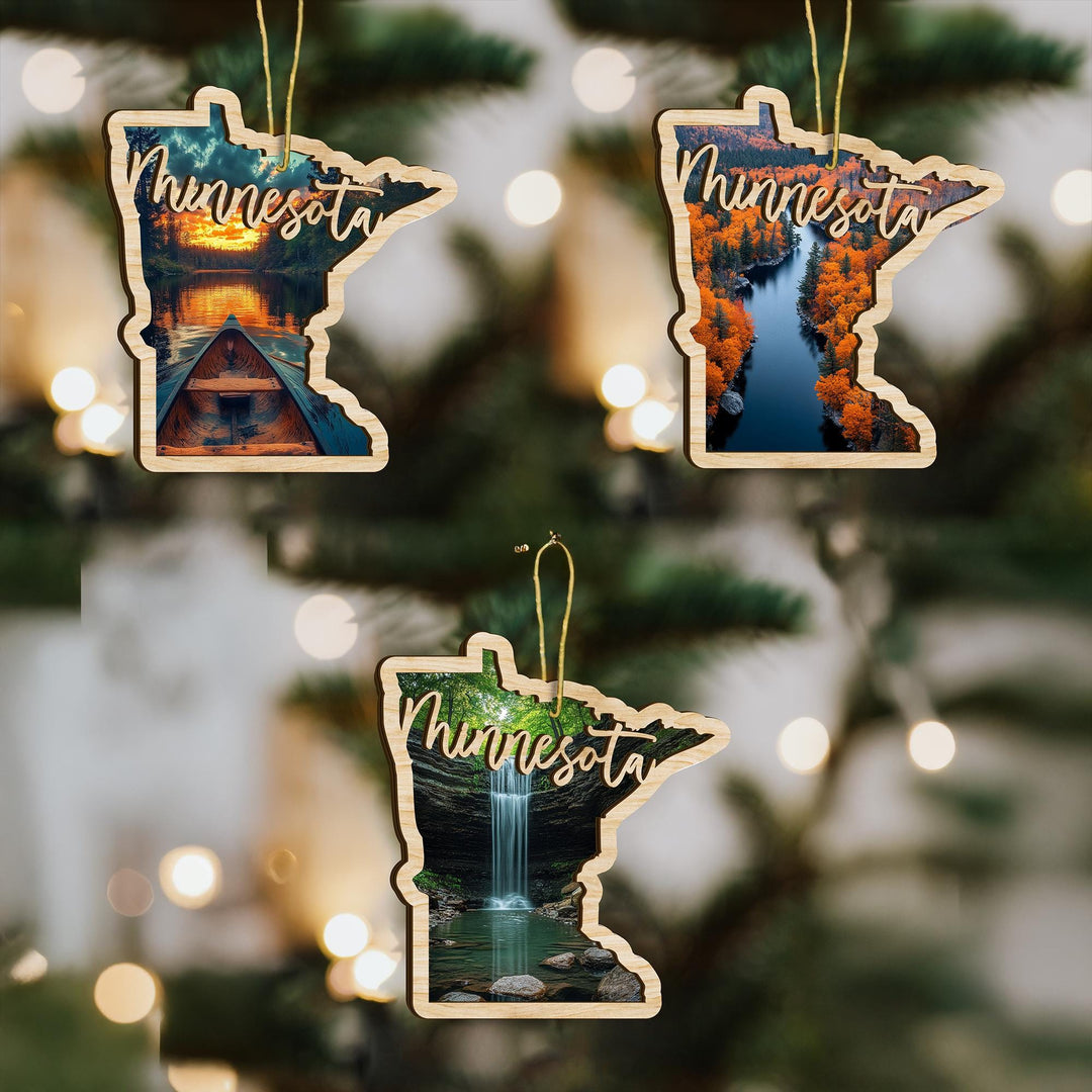 Minnesota state wood ornament custom photo option