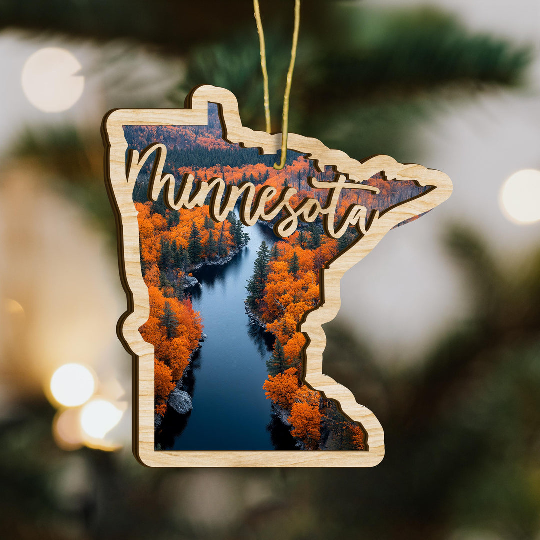 Minnesota state wood ornament close up