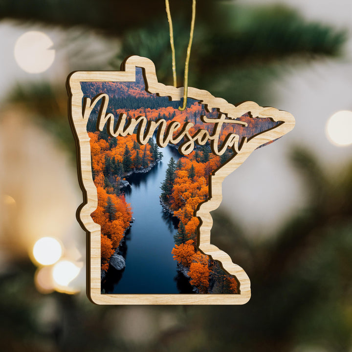 Minnesota state wood ornament close up