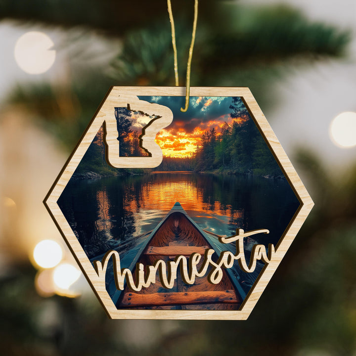 Minnesota state wood ornament scene detail