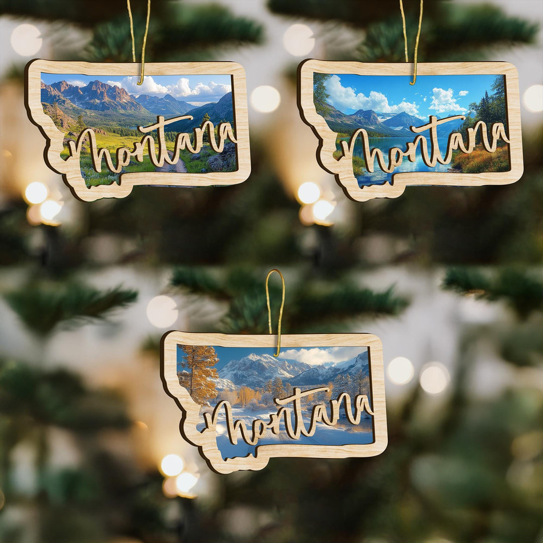 Montana state wood ornament custom photo option